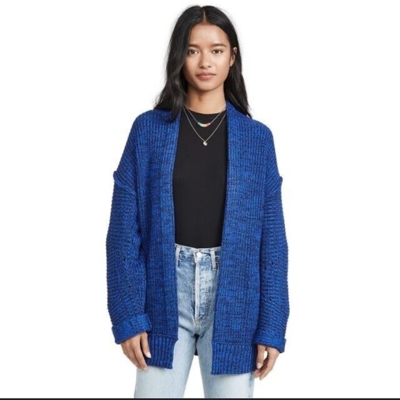 Free People High Hopes Cardigan Sweater Chunky Blue Open Front Sz M - Picture 1 of 14